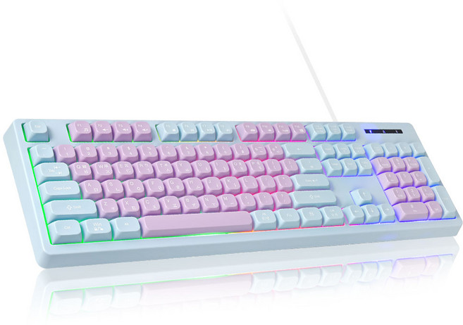 저소음 풀배열 멤브레인 104키 키보드, 젤라토축, CQ104, 자주색 파랑