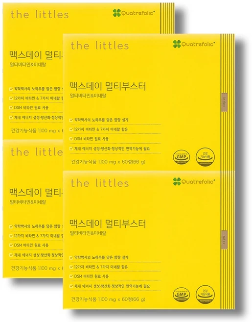 더리틀스 맥스데이 멀티부스터 비타민 미네랄 66g, 60정, 4개 - 쿠팡