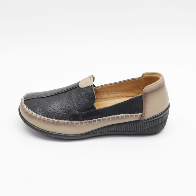 로제 가죽 장미엠보 투톤 슬립온 컴포트 웨지