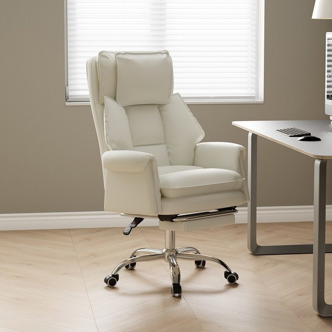 Takata 게이밍 의자 침대형 허리편한 발받침대 리클라이너 고급 인조가죽 사무용 컴퓨터 의자, 화이트