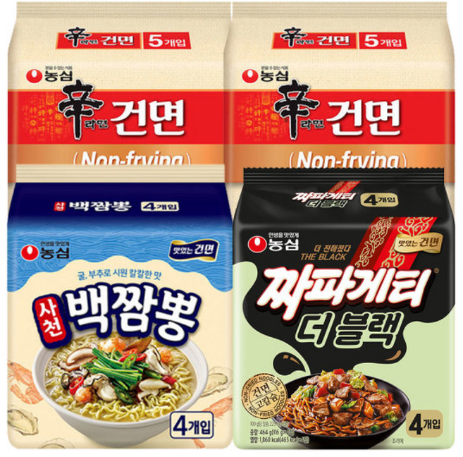신라면건면 +짜파게티 더블랙 + 사천백짬뽕 (총 ), 1개