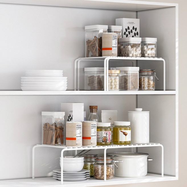 기프템 고급형 2단 길이조절 선반 그릇 접시 냄비 정리 선반, 퓨어화이트