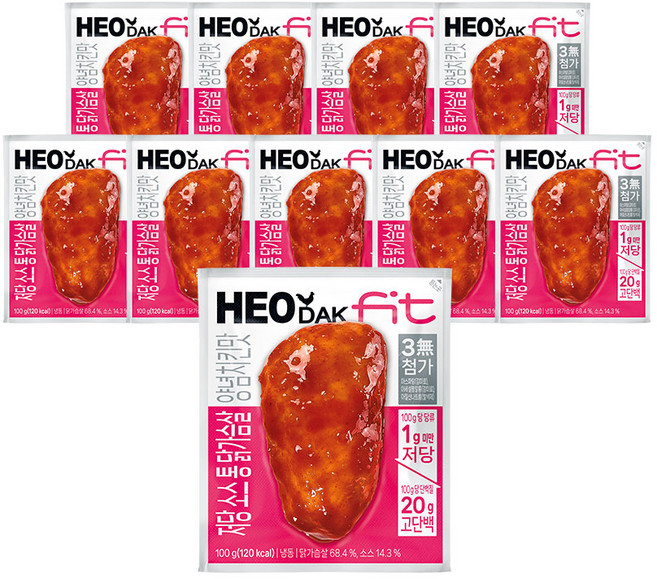 허닭FIT 저당 소스 통 닭가슴살 양념치킨맛 (당류1g미만), 10개, 100g