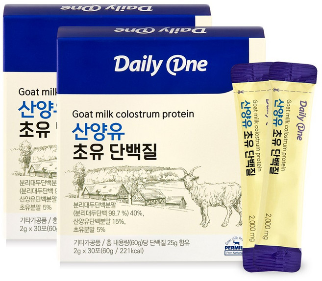 데일리원 산양유 초유 단백질 프로틴 분말 스틱 네덜란드 단백 파우더 60g, 2개