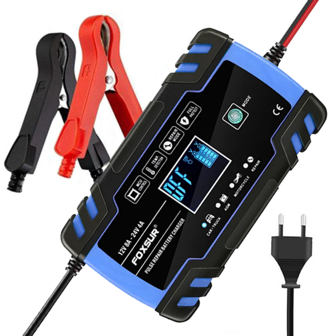 밸류킹 FOXSUR 퍽셔 2세대 자동차 오토바이 배터리 충전기 복원기 펄스 수리 재생 12V 24V 파랑(Blue), 17cm, 1개