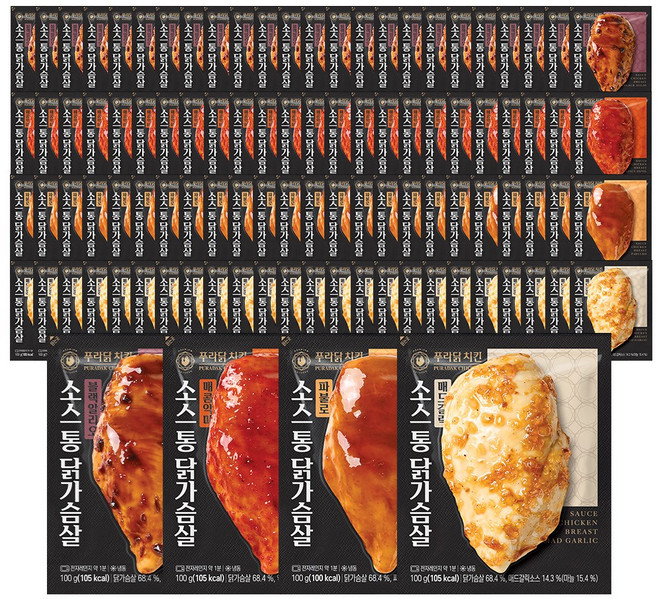 [무료배송/당일출고] 푸라닭 시그니처 소스 통 닭가슴살 4종, 100g, 100개