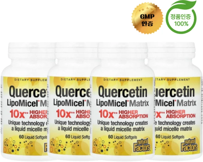 2+2 내추럴 팩터스 퀘르세틴 항산화제 리포미셀 매트릭스 250mg 액상 소프트젤 60정, 4개 - 쿠팡