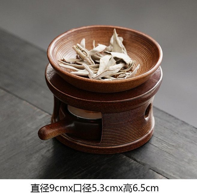 日式烤茶香薰爐 蠟燭溫茶爐 天然植物雪松香粉烘烤爐, 1個, 億-【古紋小鍋】-蠟燭爐3件套