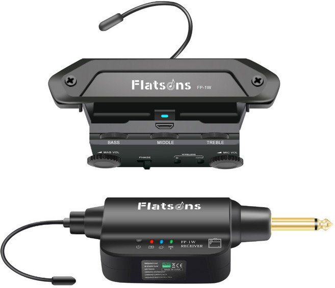 FLANGER 플랜저 Flatsons FP-1W 어쿠스틱기타 통기타 픽업 무선 연결 러버브 코러스 이펙터, 1개