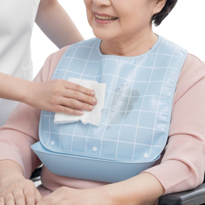 깔끔더하기 성인 어르신 방수 환자 턱받이, 1개, 하늘색L