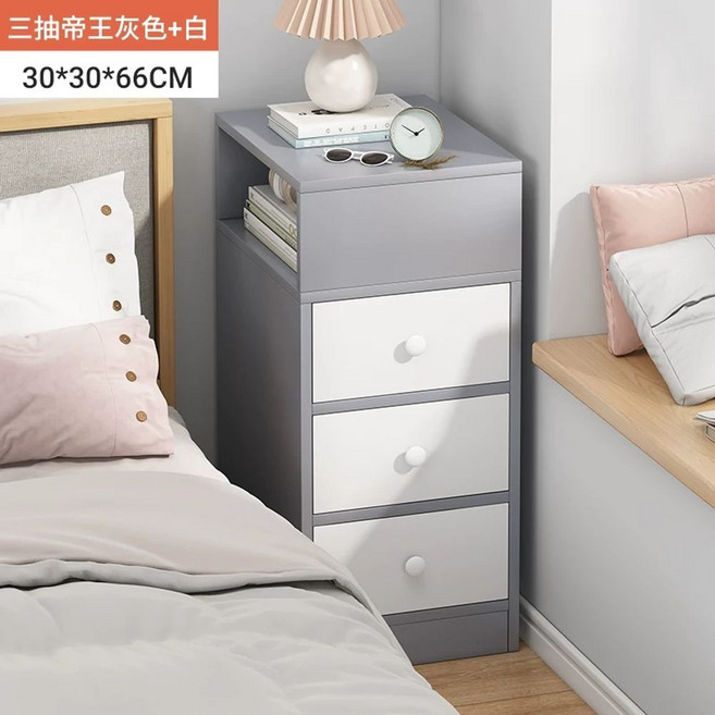 틈새장 틈새서랍장 협탁 250 원목 300 25CM 02.더블드로잉 침대 폭좁은수납장 오, T. 3단 서랍 30cm 포그그레이 좌우 반개방형 수납