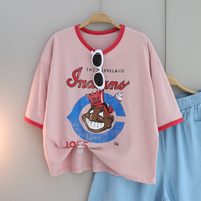 달콩 여성 빅사이즈 캐주얼 여름티 라운드 디아나프린팅크롭반팔티