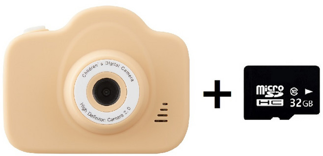 이지드로잉 뉴 키즈 카메라 레트로 미니 디토 어린이 디지털 사진기 디카 2000만화소 4배줌 + SD카드 32GB 세트_듀얼렌즈 셀카가능, 20M 뉴키즈 베이지 카메라 + SD카드 32GB