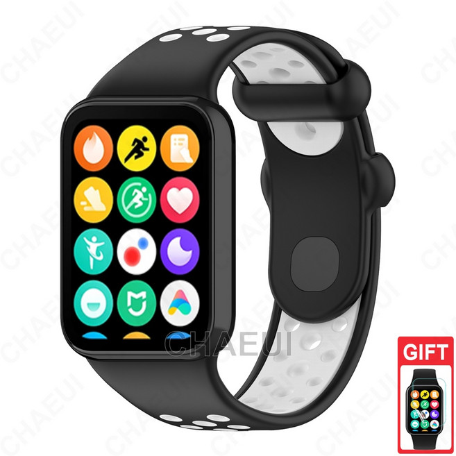 小米 雙色透氣矽膠替換錶帶 適用 Redmi Watch 4/5, 黑白色,小米手環9 Pro, 1個