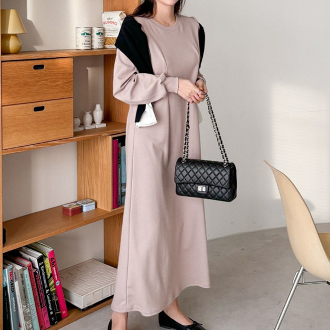 봉봉스토리 좁은길 퍼프 롱원피스 여유핏 다트원피스