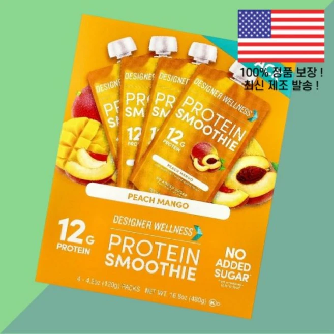 디자이너 웰니스 단백 프로틴 스무디 복숭아 피치 망고 4팩 각 4.2온스 120g Designer Wellness Protein Smoothie Peach Mango 4 Pac, 디자이너 웰니스 단백질 프로틴 스무디 복숭아 피치 망고 - 쿠팡