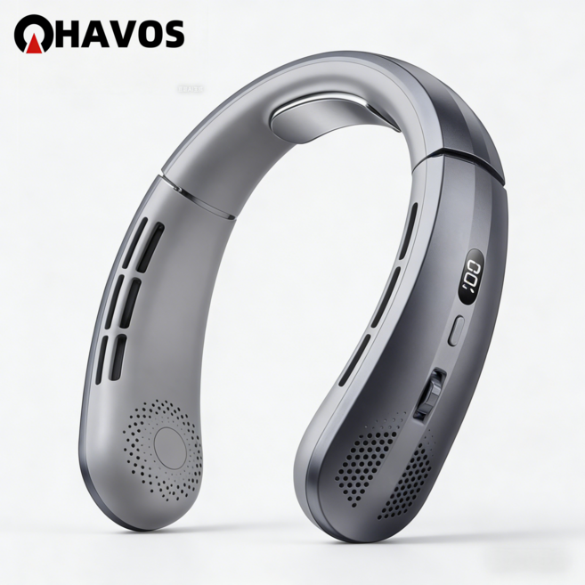 Havos 휴대용목걸이선풍기로 시원한 여름 강력냉각 무소음 휴대용 선풍기, 은색, GBFS02