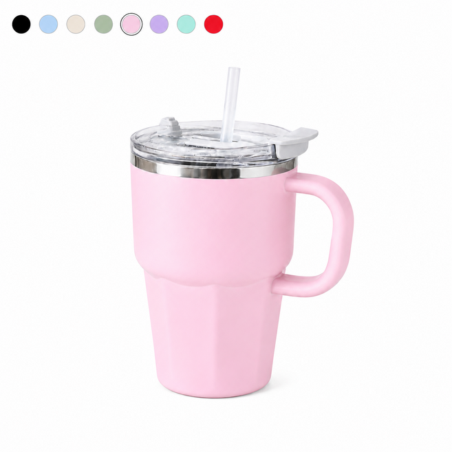 스테인리스 손잡이 빨대 텀블러 600ml 대용량 휴대용 캠핑 컵, 1개, 핑크
