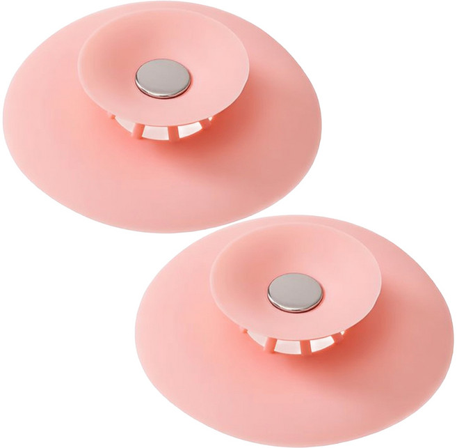 바이트 실리콘 싱크대 세면대 공용 똑딱이 배수구 마개 거름망 냄새차단 덮개, 2개, 핑크