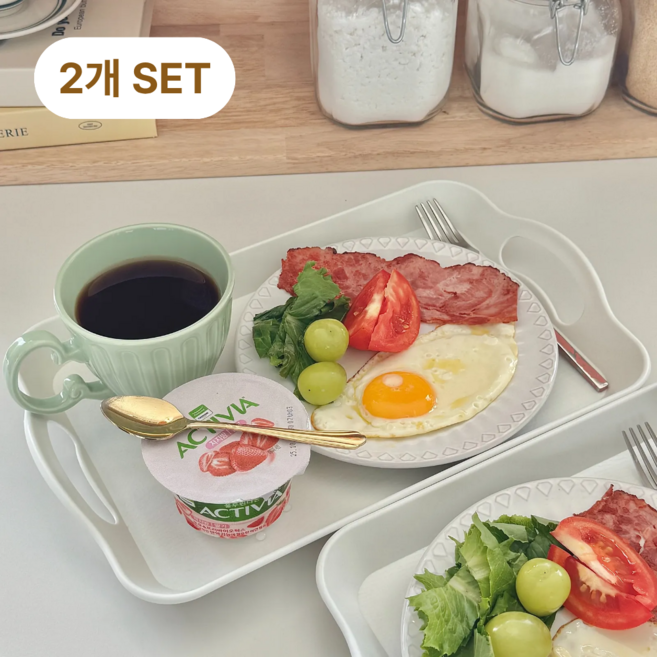 로미픽 가볍고 튼튼한 카페 주방 손잡이 쟁반, 2개, 화이트