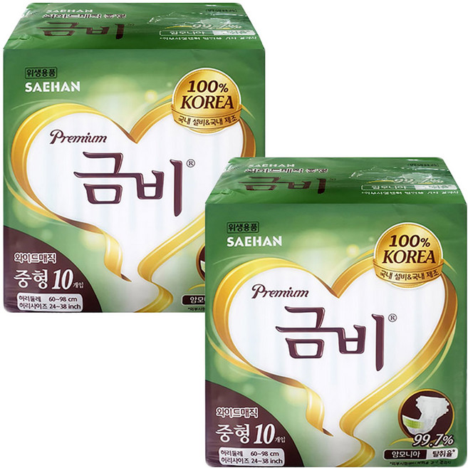 금비 와이드 매직 벨트 중형 팬티형 성인기저귀, 2개, 10개입