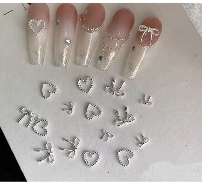 실버리본 하트 네일파츠 20개입