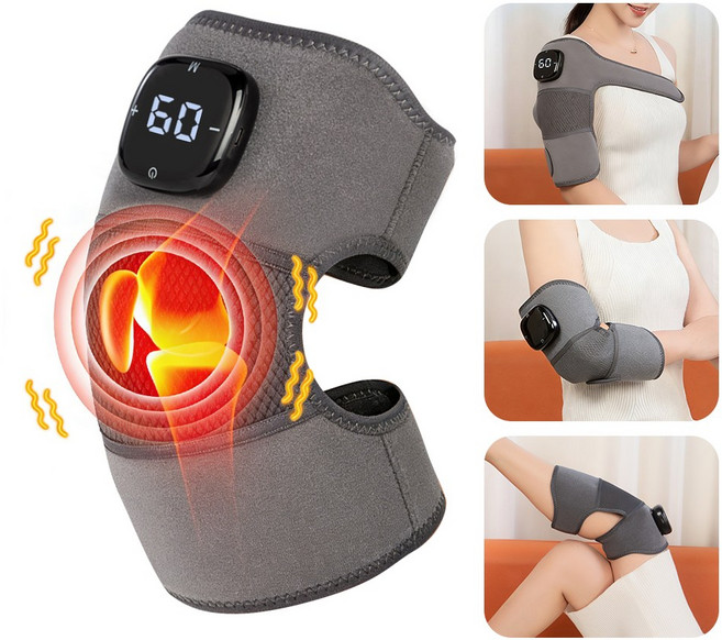 SaeByul 무릎 온열 진동 마사지기 찜질기+ 팔꿈치+어깨 다용도 찜질팩 3초 발열 밴드, 그레이, 1개