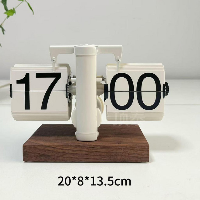 自動翻頁時鐘 復古大數字座鐘 木質底座 居家擺飾, 翻頁鍾/-胡桃木24小時全白 送電池, 胡桃木色, 24小時
