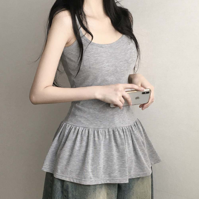 여리찰랑 사계절 레이어드 셔링 프릴 민소매 원피스 이너나시 3color