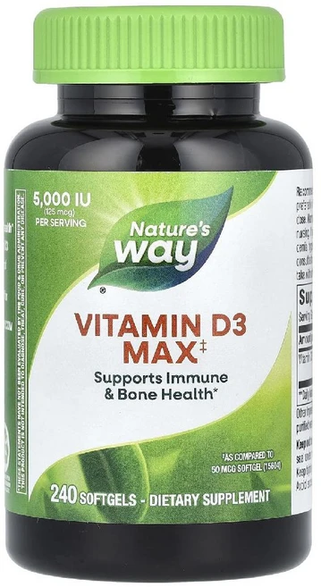 Nature's Way 비타민D3 맥스 125mcg(5000IU) 소프트젤 240정, 1개 - 쿠팡