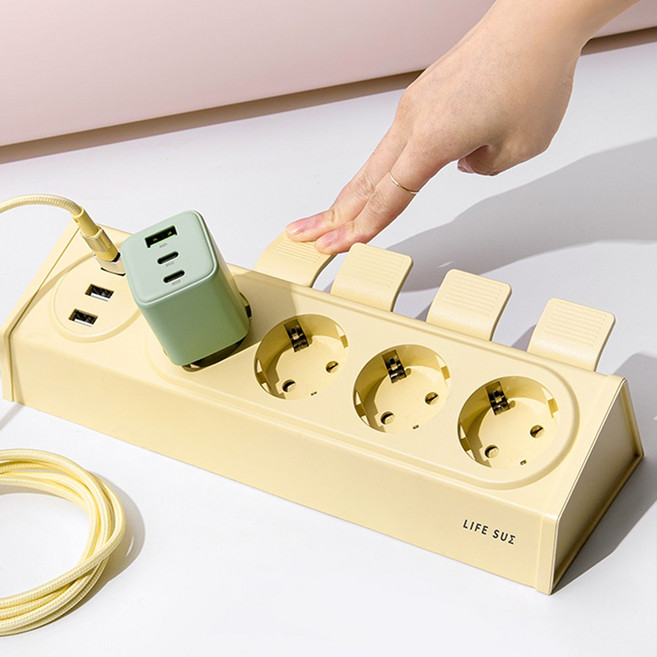 라이프썸 이지클릭 USB 멀티탭 4구 3포트 3M (LFS-HA) 4종 택1 눌러뽑는 멀티탭 4000W 고용량, 1개, 레몬타르트