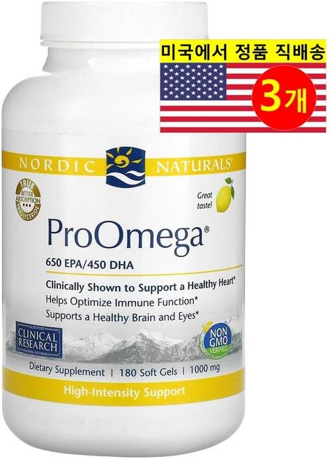 노르딕내츄럴스 프로오메가 650 EPA/450 DHA 1000mg 레몬 소프트젤, 180정, 3개 - 쿠팡