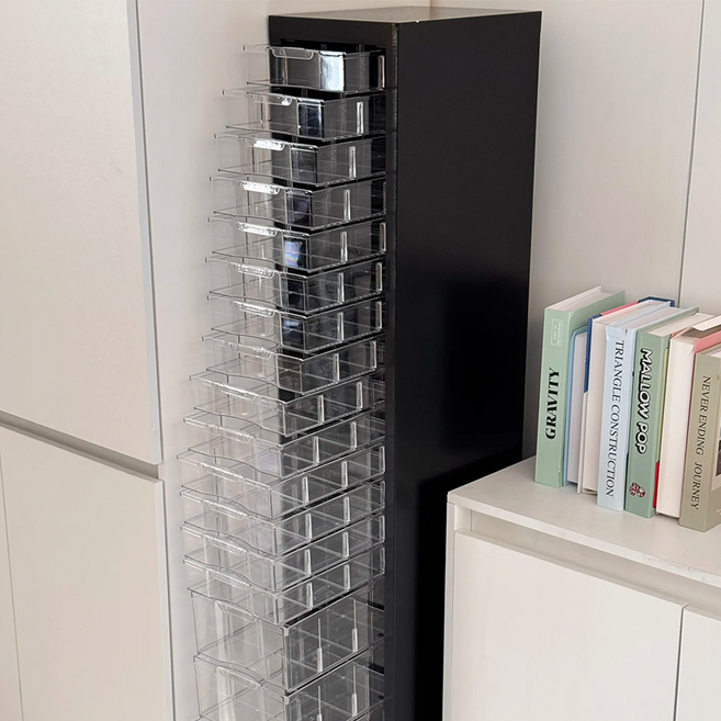 슬림 이동식 철제 캐비넷 다층 서랍장, 블랙(13단) 바퀴추가