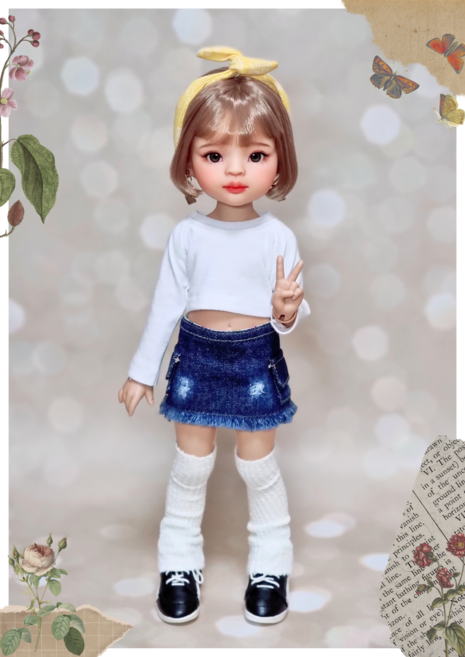 도리스돌 옷 ( 화이트 크롭 티셔츠 ) bjd 구체관절인형 30cm인형 <완제품>, 1개