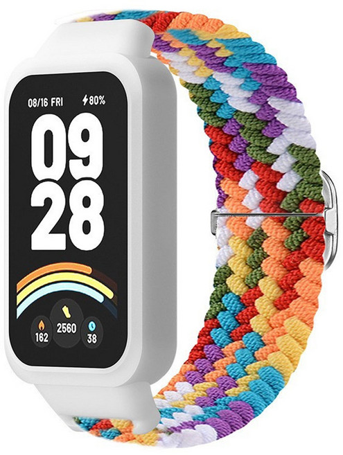 오네꼬네 샤오미 미밴드9 액티브 호환 스트랩 밴드 시계줄 브레이드 버클 루프 나일론, 1개, 레인보우