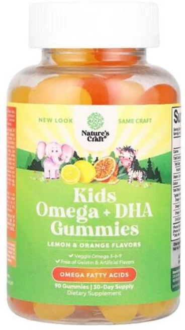 Natures Craft 어린이용 오메가 + DHA 구미젤리 레몬 & 오렌지 구미젤리 90개, 1개 - 쿠팡