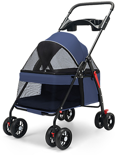 민트스쿨 반려동물 유모차 저상형 접이식, 블루, 1개