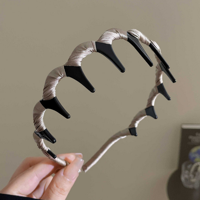 碎髮神器波浪髮箍 洗臉化妝壓發卡髮飾頭飾, 1個, 卡其繞布高顱頂髮箍