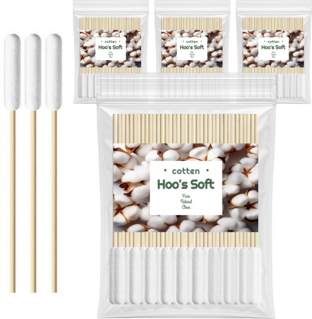 후스소프트 위생검사적합제품 단단한 대왕면봉 다용도 굵은 부케 두피 스케일링 두꺼운 봉 솜방망이 왕면봉, 4세트, 50개입