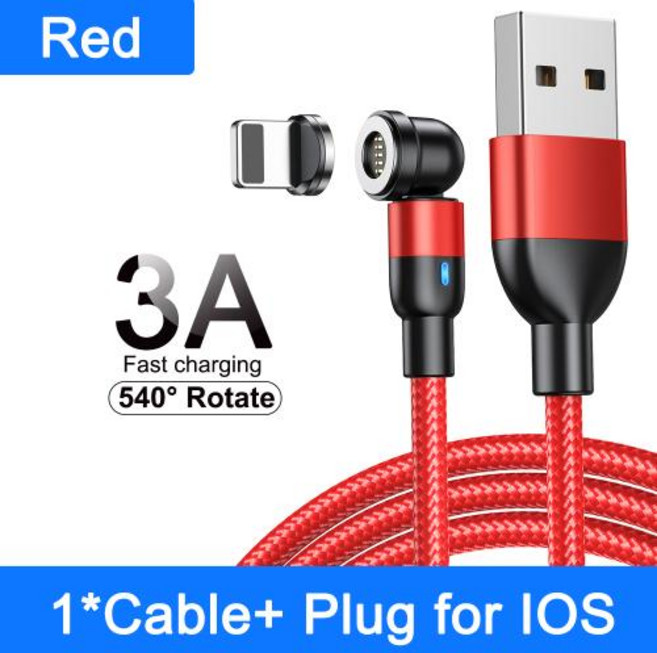 AUFU 마그네틱 USB 케이블 3A 고속 충전 C 타입 케이블 540 회전 자석 충전기 마이크로 USB 케이블 삼성에 적합한 아이폰 14 13 12 코드, 7) Red for Type C - 3m, 1개