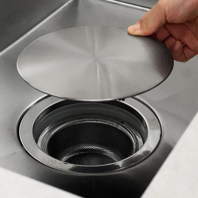 에브리윅 싱크대 배수구 마개 무광 304 스텐 거름망+커버 세트, 실버, 2개