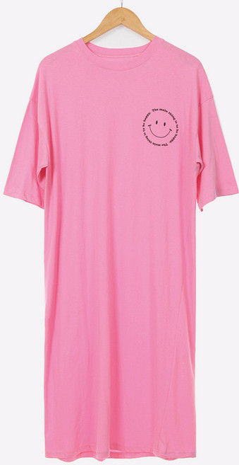 엘라운지 고퀄리티 국산 순면 레터링 스마일 반팔 원피스 홈웨어 잠옷