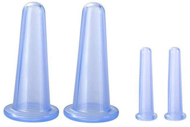 PurYupearl 4피스 소형 2개 + 대형 블루 페이셜 부항 테라피 세트 안티 셀룰라이트 실리콘 진공 컵핑 컵 얼굴 및 눈 부항 마사지 마사지 도구 건강 관리 제품, PurYupearl 4피스 소형 2개 + 대형 블루 페, 1