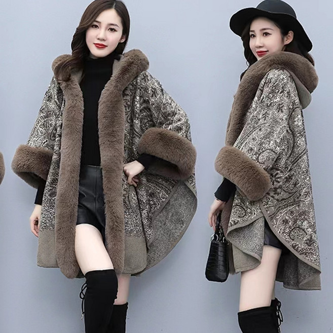 라오농 여성용 가을 겨울 데일리 케이프 코트 하프 빈티지 후드 코트 HNSD10JJ