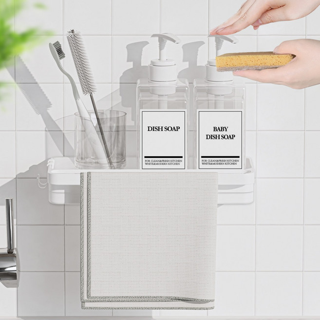 마마무드 무타공 공중부양 수세미거치대 주방세제 행주건조대, 무타공 화이트 벽부착선반