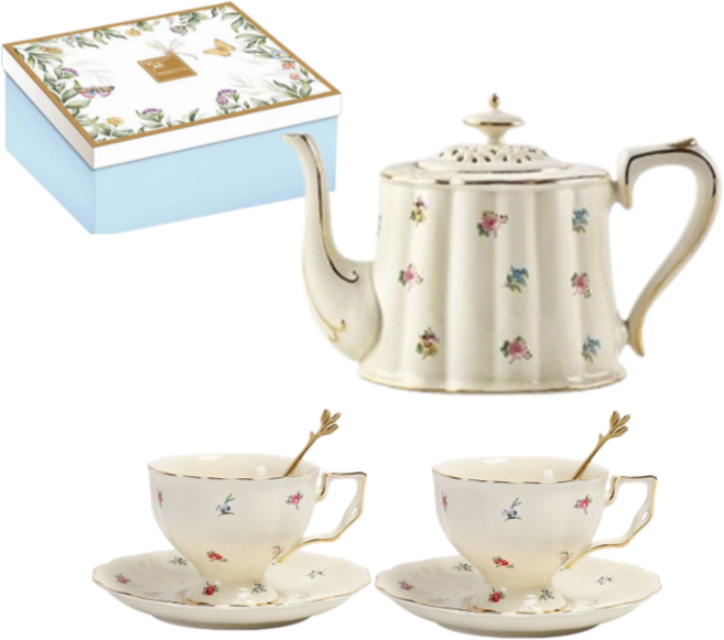 애프터눈티팟 선물세트 도자기 차주전자 찻주전자세트 티포트, 플라워, 1개