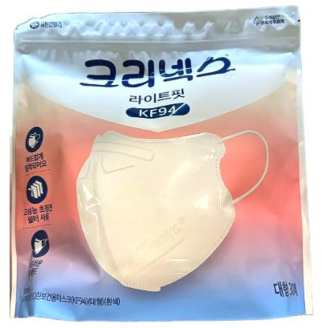 크리넥스 라이트핏 KF94 마스크 대형 숨쉬기편한 초경량 미세먼지 황사 방역용 30매, 1세트, 30개입, 화이트