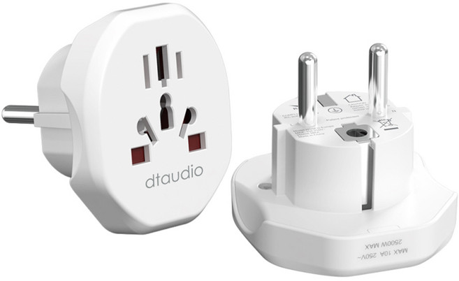 DTAudio 多國旅行轉接頭 萬用插頭 通用插座 2500W 阻燃材質, 1個, 歐規插頭
