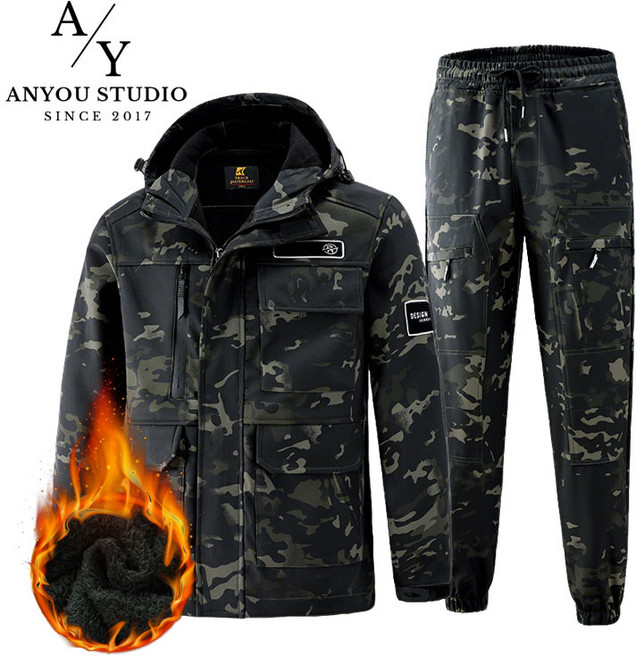 ANYOU 겨울 남자 방풍 방수 따듯한 아웃도어 작업복아웃도어 작업복 정비복 따듯한 방한복 상하복세트