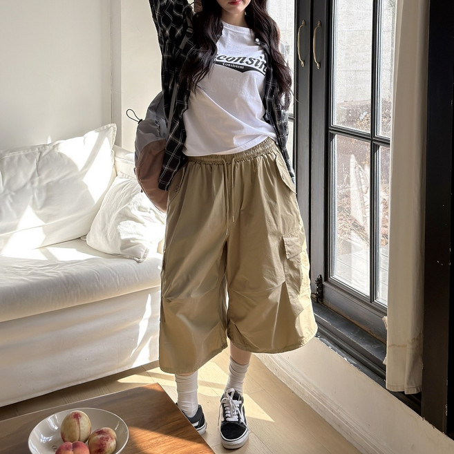 앤샵 버뮤다 카고 벌룬핏 [남녀공용] 투웨이 스트릿 와이드 밴딩 팬츠 7부 8부 덴버